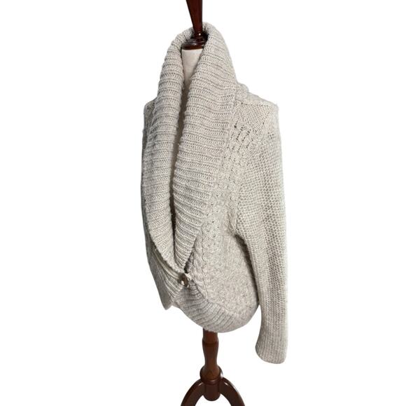 American Eagle XXL Y2K Chunky Knit Cardigan Wool Blend Fisherman Cozy Sweater - Picture 3 of 10